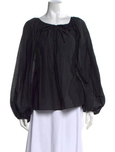 Pre-owned Fil De Vie Tie Neck Long Sleeve Blouse In Black