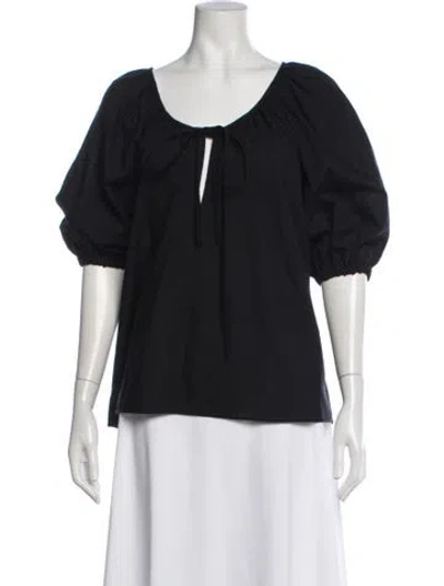 Pre-owned Fil De Vie Tie Neck Short Sleeve Top In Black