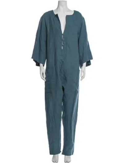 Pre-owned Fil De Vie V-neck Jumpsuit In Blue