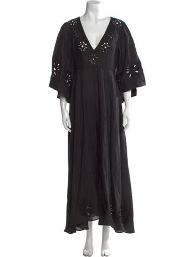Pre-owned Fil De Vie V-neck Long Dress In Black