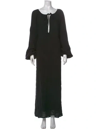 Pre-owned Fil De Vie V-neck Long Dress In Black
