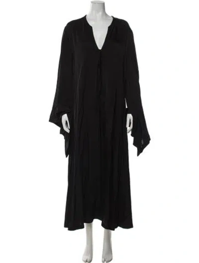Pre-owned Fil De Vie V-neck Long Dress In Black
