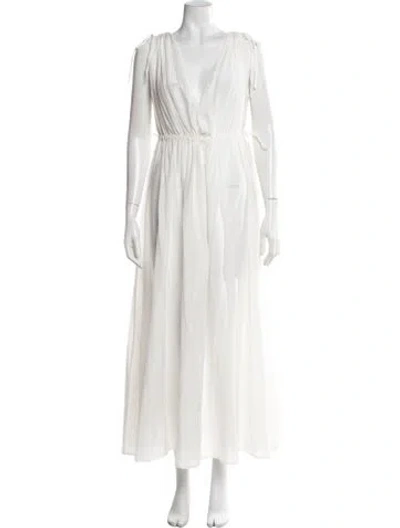 Pre-owned Fil De Vie V-neck Long Dress In White