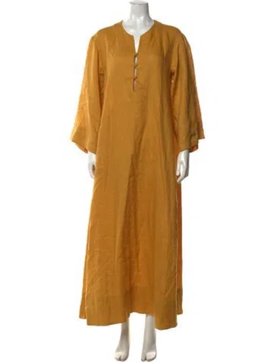 Pre-owned Fil De Vie V-neck Long Dress In Yellow