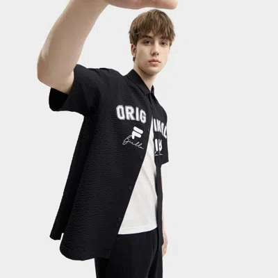 Fila 男装男式衬衫男士时尚运动休闲简约舒适宽松短袖翻领上衣