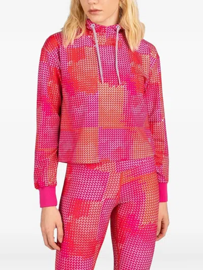 Fila Abstract-print Drawstring Hoodie In Pink