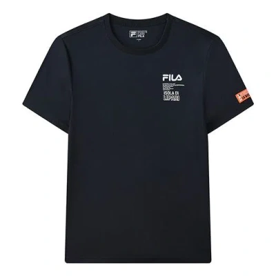 Fila Alphabet Printing Round Neck Short Sleeve Blue In Black