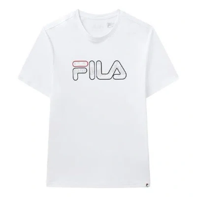Fila Athleisure Casual Sports Colourblock Logo Round Neck Short Sleeve White