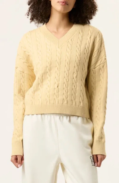 Fila Baseline Cable V-neck Sweater In Soybean