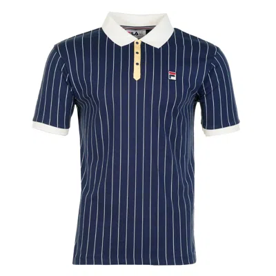 Fila Bb1 Classic Vintage Striped Polo Shirt Navy Raffia Gardenia In Blue