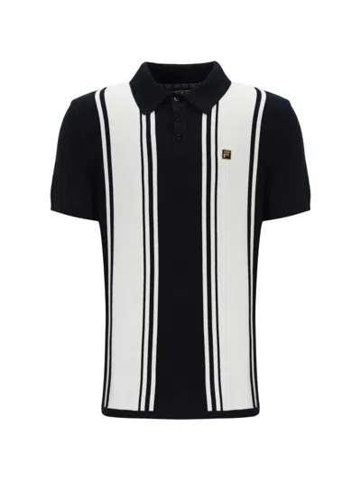 Fila Buddy Bowling Vertical-stripe Polo Shirt In Black