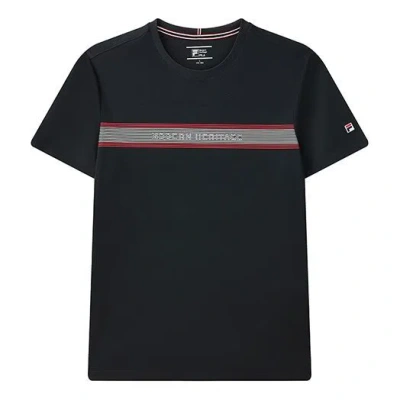 Fila Business Casual Round Neck Pullover Short Sleeve Blue In Black