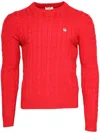 Fila Cable Knit Crew Neck Jumper In Red