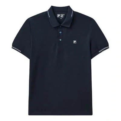 Fila Casual Solid Color Short Sleeve Polo Shirt Blue In Black