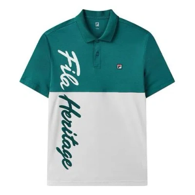Fila Contrasting Colors Alphabet Printing Tennis Short Sleeve Polo Shirt Green In White