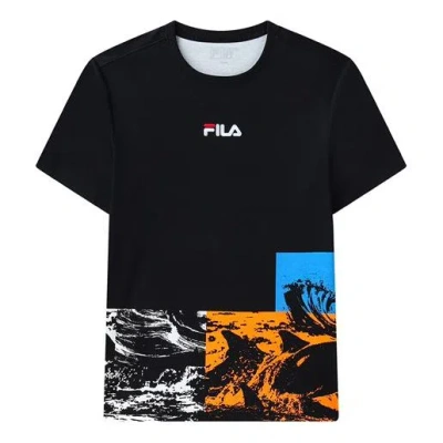 Fila Contrasting Colors Printing Pattern Sports Round Neck Short Sleeve Navy Blue