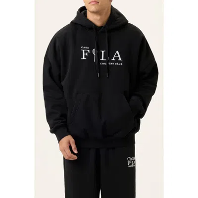Fila Country Club Embroidered Oversize Logo Hoodie In Black