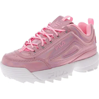 Fila Disruptor 11 Womens Cushioned Footbed Faux Leather Running & Training Shoes In Pink