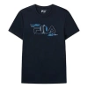 Fila Embroidered Logo Loose Knit Short Sleeve Blue In Black