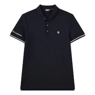 Fila Embroidery Logo Casual Sport Short Sleeve Poloshirt Men's Blue In Black