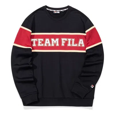 Fila Fusion Alphabet Embroidered Splicing Contrasting Colors Sports Pullover Black