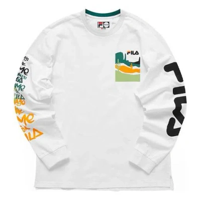 Fila Fusion Casual Sports Contrasting Colors Alphabet Loose Long Sleeves White