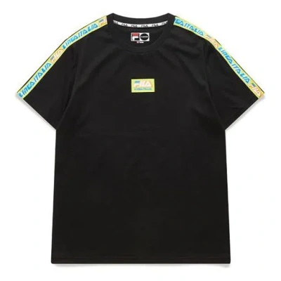 Fila Fusion Chest Multi-color Logo Alphabet Shoulder Short Sleeve Black