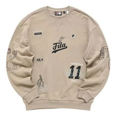Fila Fusion Graphic Loose Fit Pullover Sweatshirt 'tan Black' In Multi