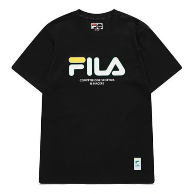 Fila Fusion Logo Athleisure Casual Sports Short Sleeve Black