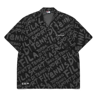 Fila Fusion Logo Full Print Loose Short Sleeve Shirt Black