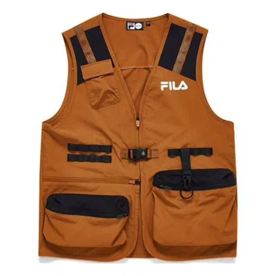 Fila Fusion Utility Woven Multi-pocket Contrast Vest 'brown Black'