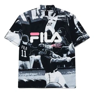 Fila Fusion (wmns)  Small High Collar Full Print Baseball Short Sleeve Black T-shirt