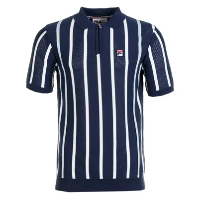 Fila Giorgio Crochet Patchwork Knitted Zip Polo  Navy In Blue