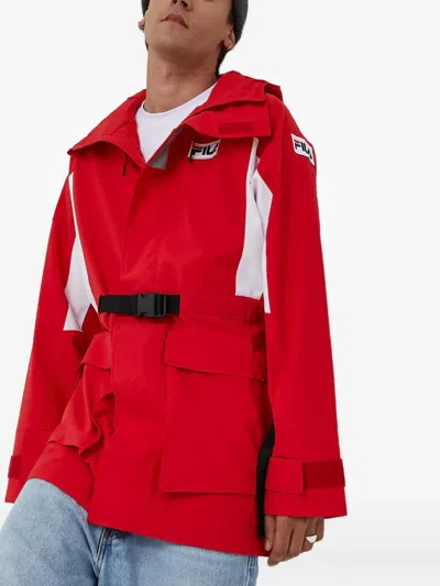 Fila Hooded Belted Jacket In Red