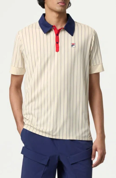 Fila Striped Cotton Polo Shirt In Neutrals