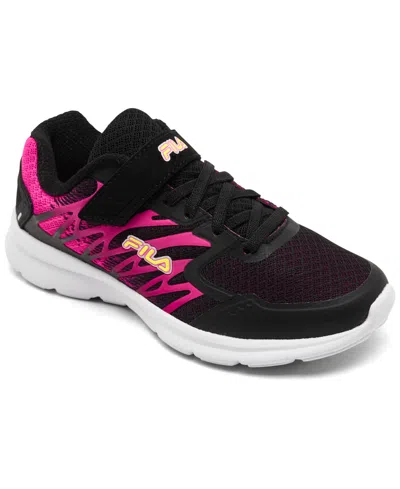 Fila Kids' Little Girls Finition 7 Fastening Strap Casual Sneakers From Finish Line In Black,pink