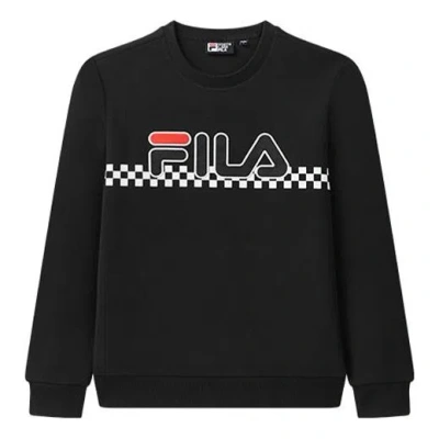 Fila Logo Plaid Pullover Round Neck Blue In Black