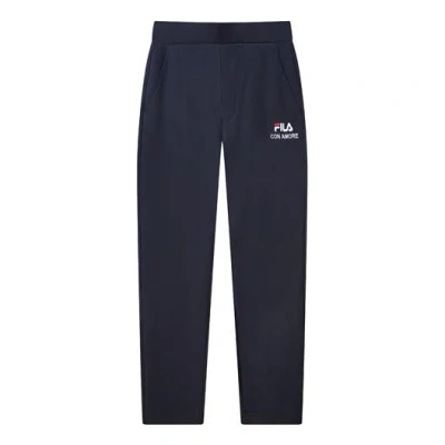 Fila Logo Print Knitted Casual Trousers For Men Blue