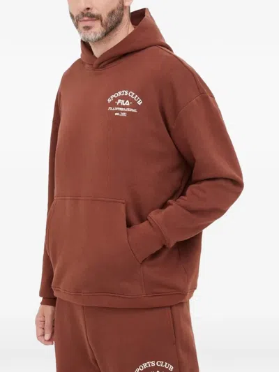 Fila Logo-embroidered Hoodie In Brown