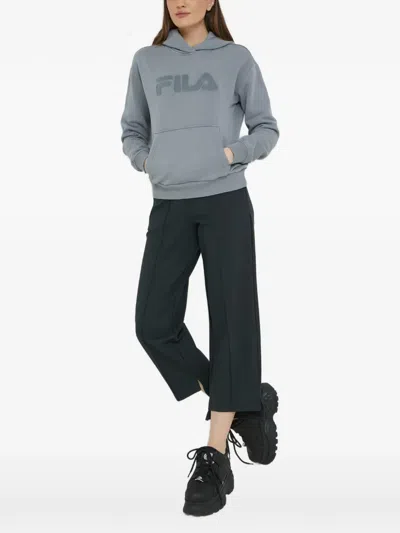 Fila Logo-embroidered Hoodie In Gray