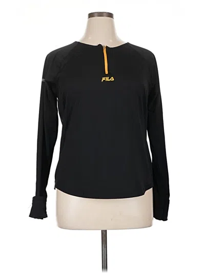 Pre-owned Fila Long Sleeve Top Black Keyhole Neckline Tops