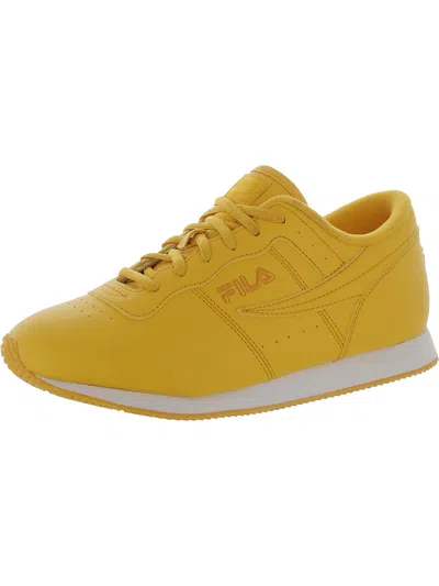 Fila Machu Womens Faux Leather Fitness Sneakers In Yellow