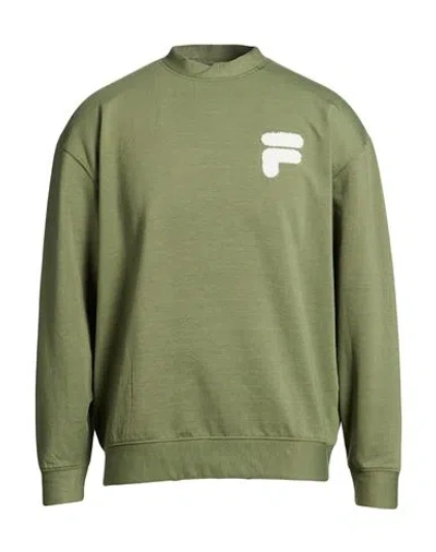 Fila Man Sweatshirt Military Green Size Xs Polyester, Elastane