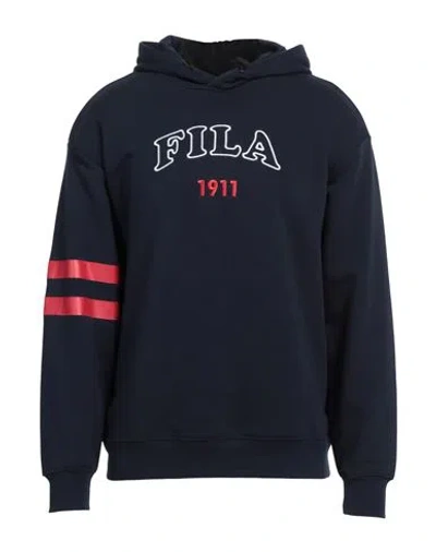 Fila Man Sweatshirt Navy Size S Cotton, Polyester In Navy Blue