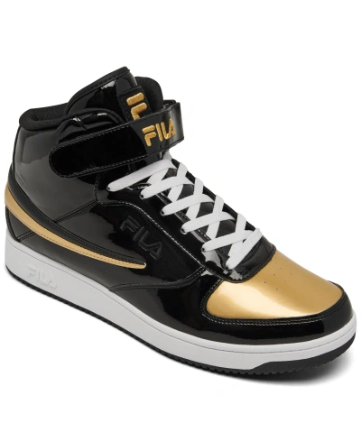 Fila Men's A-high Patent Leather High Top Casual Sneakers From Finish Line In Black,gold