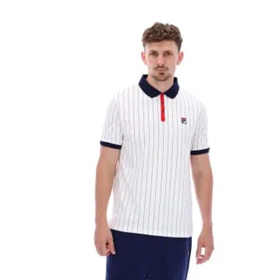 Fila Men's Bb1 Classic Vintage Stripe Polo Shirt In White