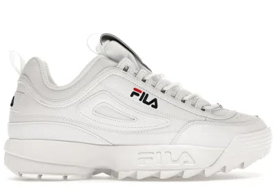 Pre-owned Fila Men's  Disruptor 2 Premium Navy Red Sneakers In White/ Navy Blue/ Red