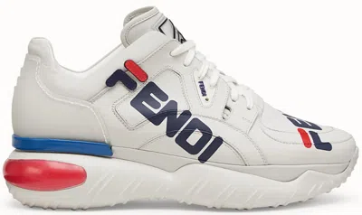 Pre-owned Fila Men's  Fendi Lowtop Sneakers In White/ Navy Blue/ Red