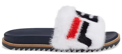 Pre-owned Fila Men's  Fendi Slides Mink Sneakers In White/ Navy Blue/ Red