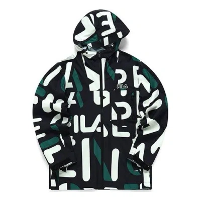 Fila Men's  Full Print Casual Woven Hooded Jacket Black